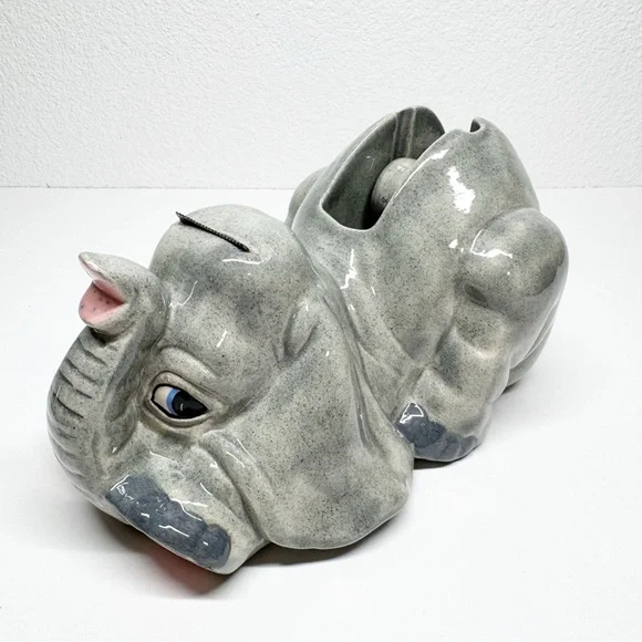 Vintage 80s Hand Painted Ceramic Elephant Tape Dispenser - Picture 1 of 11